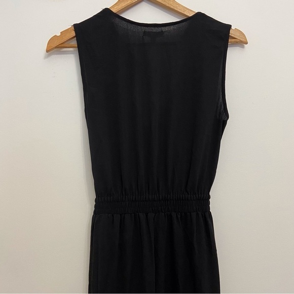 Max Studio black wrap jumpsuit sleeveless wide legs flair woven v neck small - Picture 7 of 16